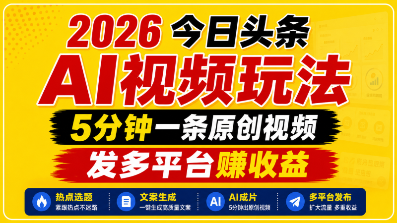 2026今日头条AI视频玩法，5分钟一条原创视频，发多平台赚收益-马哥的资源库