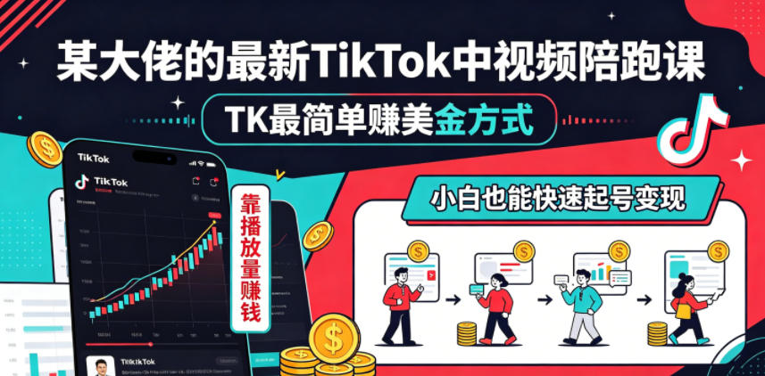 某大佬的最新TikTok中视频陪跑课,TK最简单賺美金方式,靠播放量賺钱,小白也能快速起号变现-马哥的资源库