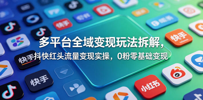 多平台全域变现玩法拆解,抖快红头流量变现实操,0粉零基础变现-马哥的资源库