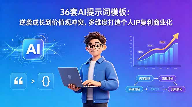 36套AI提示词模板：逆袭成长到价值观冲突，多维度打造个人IP复利商业化-马哥的资源库