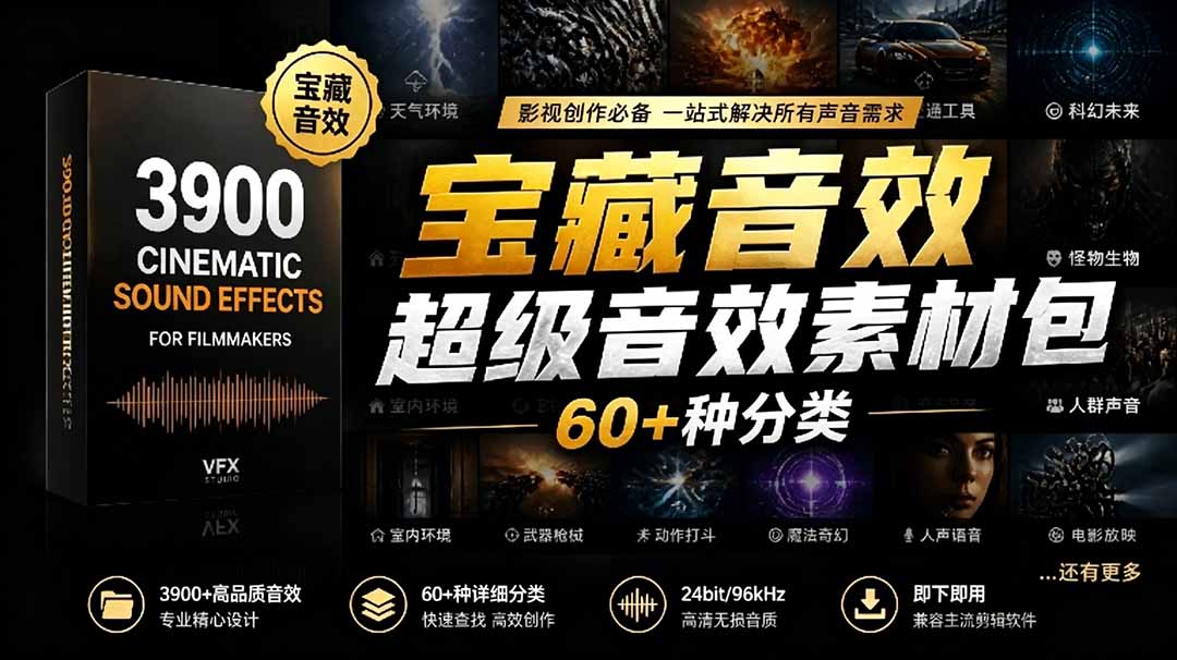 宝藏音效合集包!60+多种音效分类,共计3900个,分类清晰,全中文分类,高品质剪辑音效素材包-马哥的资源库