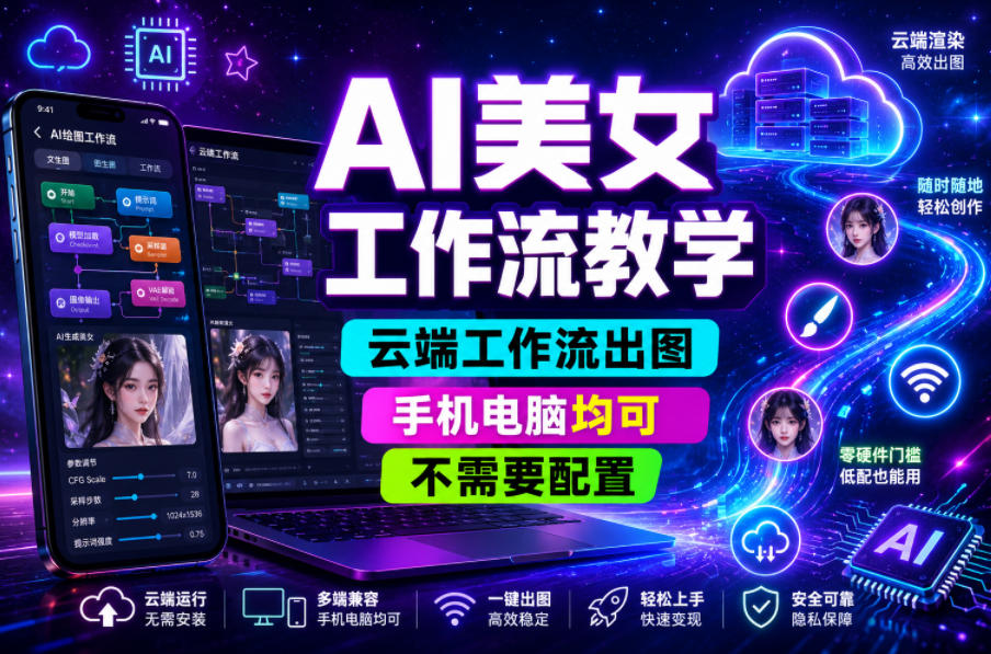 AI美女工作流教学，云端工作流出图，手机电脑均可，不需要配置，快速起号涨粉-马哥的资源库