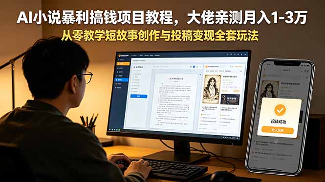 AI小说暴利搞钱项目教程,大佬亲测月入1-3万,从零教学短故事创作与投稿变现全套玩法-马哥的资源库