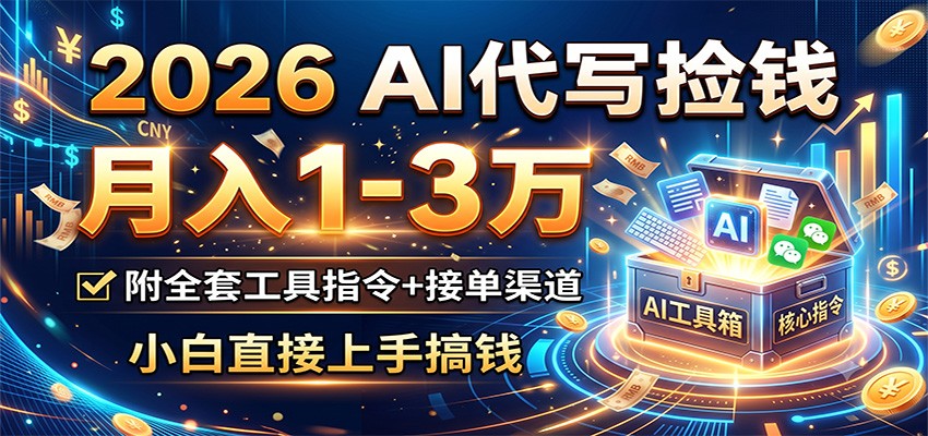 2026 AI代写捡钱,月入1-3万,附全套工具指令+接单渠道,小白直接上手搞钱-马哥的资源库