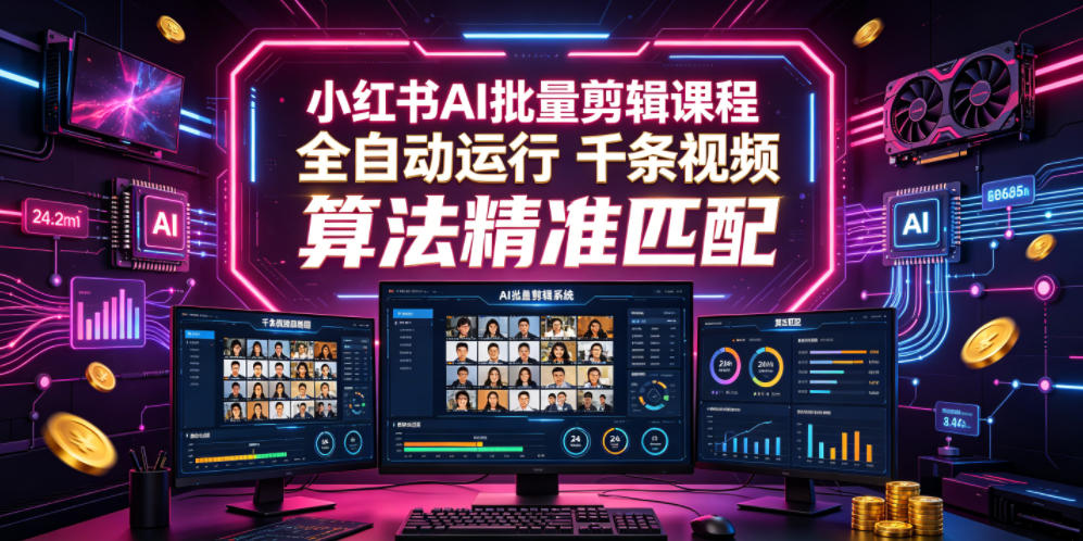 小红书AI批量剪辑课程,24小时全自动运行,解放双手专注运营,千条视频批量处理,小红书算法精准匹配-马哥的资源库