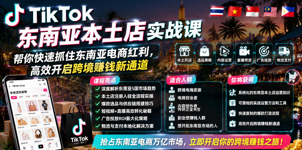 TikTok东南亚本土店实战课,帮你快速抓住东南亚电商红利,高效开启跨境賺钱新通道-马哥的资源库