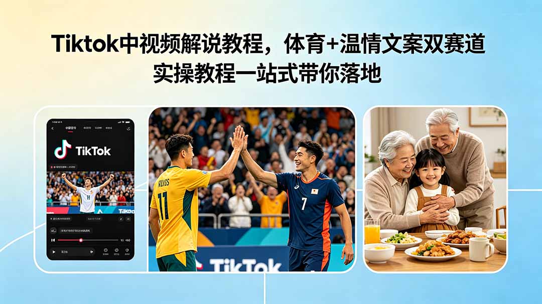 Tiktok中视频解说教程,体育+温情文案双赛道实操教程一站式带你落地-马哥的资源库