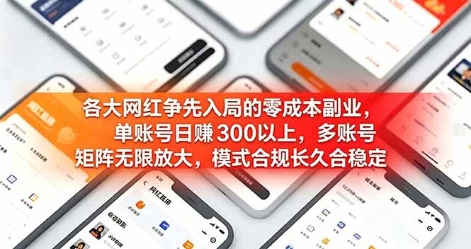 各大网红争先入局的零成本副业，单账号日赚 300 以上，多号矩阵可放大，模式合规长久稳定！-马哥的资源库