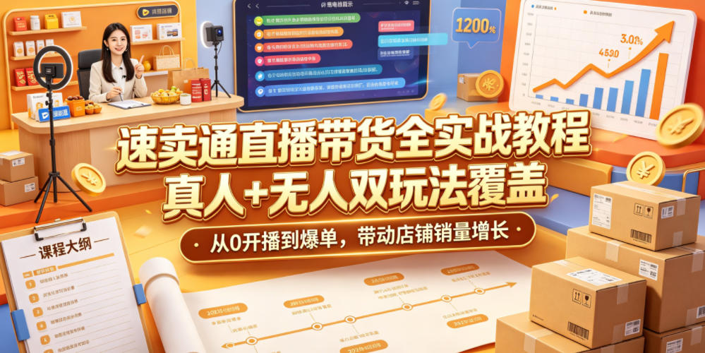 速卖通直播带货全实战教程,真人+无人双玩法覆盖,从0开播到爆单,带动店铺销量增长-马哥的资源库