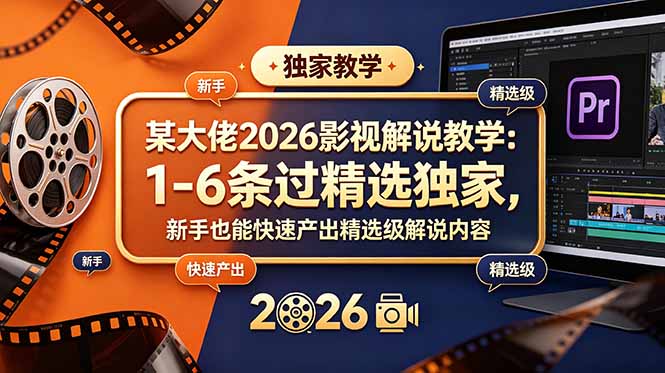 某大佬2026影视解说教学：1-6条过精选独家，新手也能快速产出精选级解说内容-马哥的资源库