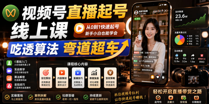 视频号直播起号线上课,吃透算法弯道超车(2026年6月)-马哥的资源库