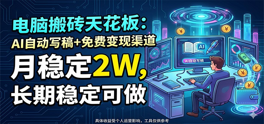 电脑搬砖天花板:AI自动写稿+免费变现渠道,月稳定2W,长期稳定可做-马哥的资源库
