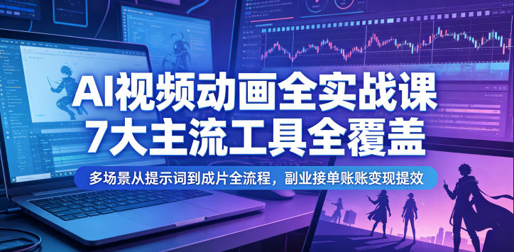 AI视频动画全实战课，7大主流工具全覆盖，多场景从提示词到成片全流程，副业接单账号变现提效-马哥的资源库