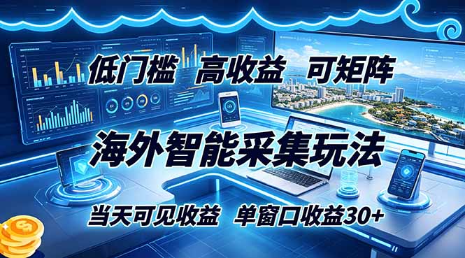 海外智能采集玩法,低门槛高单价可矩阵,当天可见收益,单窗口30+-马哥的资源库