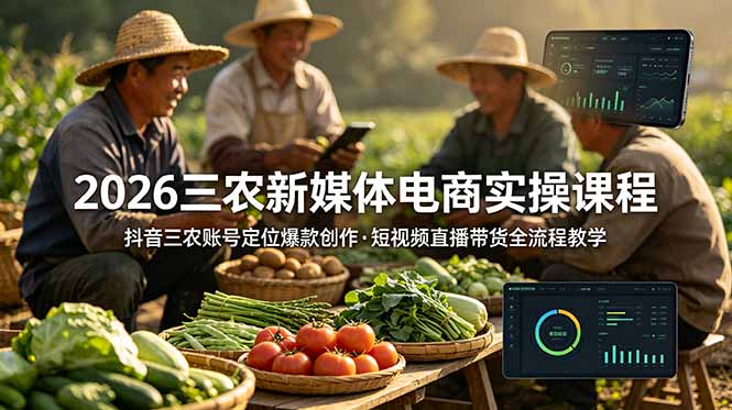 2026三农新媒体电商实操课程：抖音三农账号定位爆款创作，短视频直播带货全流程教学-马哥的资源库