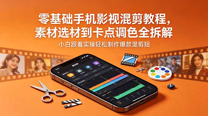 零基础手机影视混剪教程,素材选材到卡点调色全拆解,小白跟着实操轻松制作爆款混剪短片-马哥的资源库