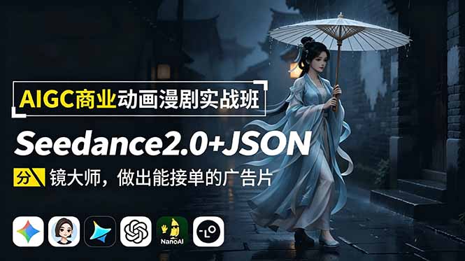 AIGC商业动画漫剧实战班:Seedance2.0+JSON分镜大师,做出能接单的广告片-马哥的资源库