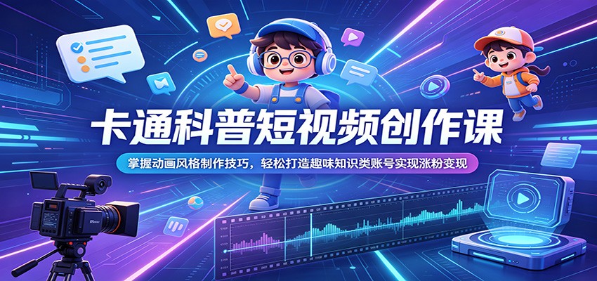 卡通科普短视频创作课：掌握动画风格制作技巧，轻松打造趣味知识类账号实现涨粉变现-马哥的资源库