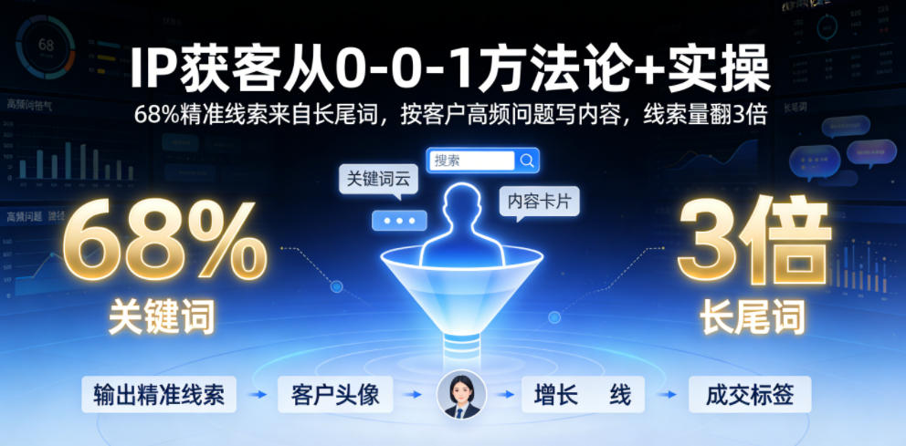 IP获客从0-1方法论+实操，68%精准线索来自长尾词，按客户高频问题写内容，线索量翻3倍-马哥的资源库