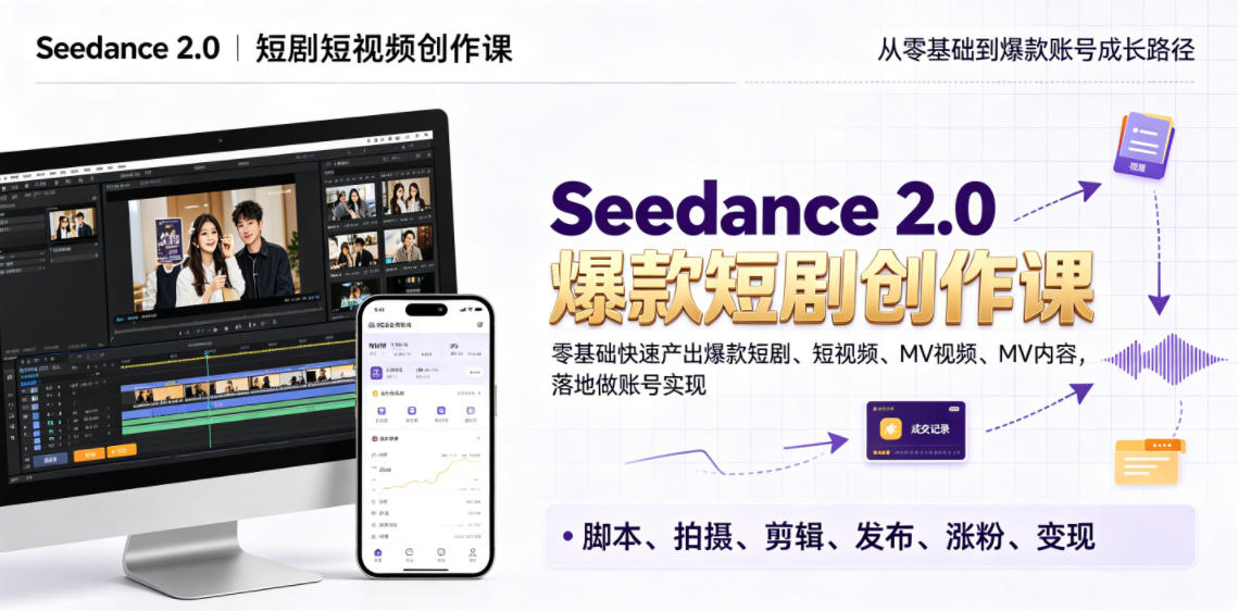 Seedance 2.0短剧短视频创作课,零基础快速产出爆款短剧、短视频、MV内容,落地做账号实现变现-马哥的资源库