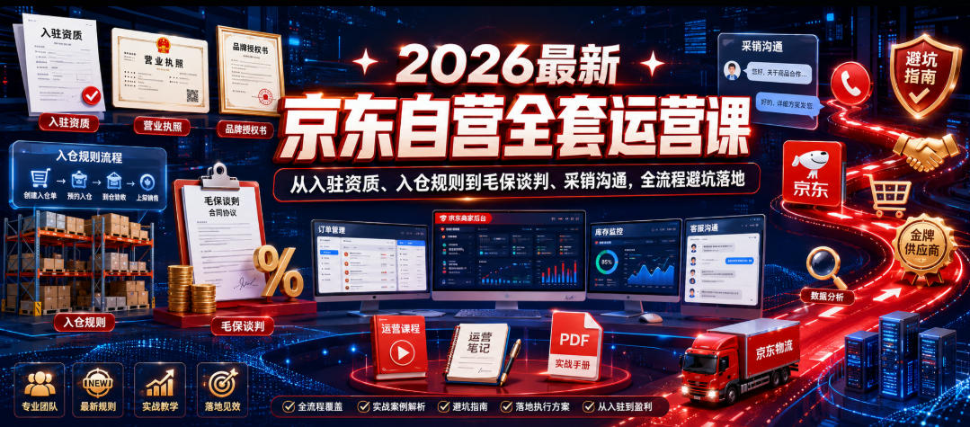 2026最新京东自营全套运营课,从入驻资质、入仓规则到毛保谈判、采销沟通,全流程避坑落地-马哥的资源库