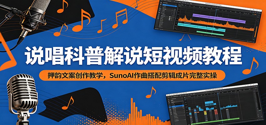 说唱科普解说短视频教程：押韵文案创作教学，SunoAI作曲搭配剪辑成片完整实操-马哥的资源库