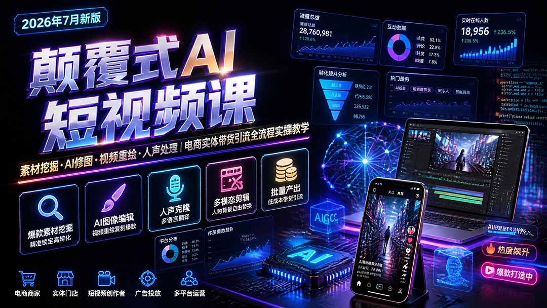 颠覆式AI短视频课｜素材挖掘，AI修图，视频重绘，人声处理｜电商实体带货引流全流程实操教学-马哥的资源库