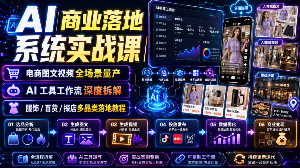 AI商业落地系统实战课|电商图文视频全场景量产・AI工具工作流深度拆解・服饰/百货/探店多品类落地教程-马哥的资源库