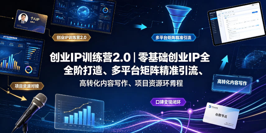 创业IP训练营2.0|零基础创业IP全阶打造、多平台矩阵精准引流、高转化内容写作、项目资源对接与口碑变现闭环课程-马哥的资源库