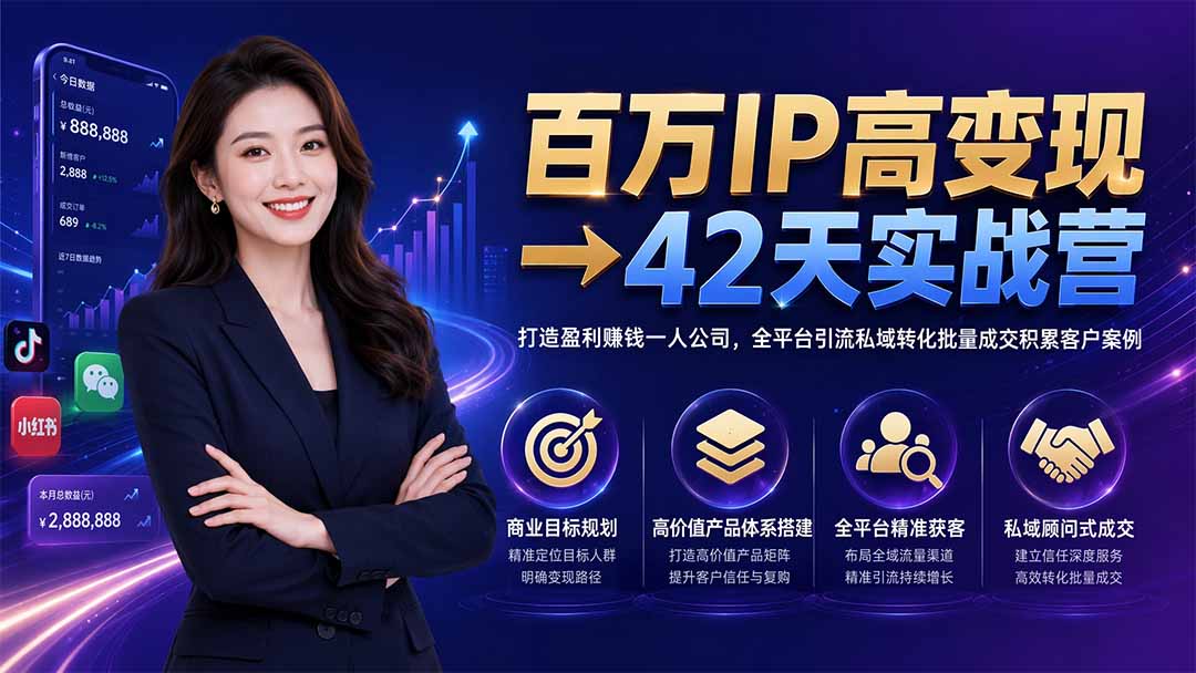 百万IP高变现→42天实战营|打造盈利赚钱一人公司,全平台引流私域转化批量成交积累客户案例-马哥的资源库