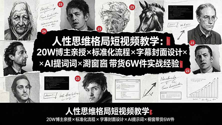 人性思维格局短视频教学:20W博主亲授×标准化流程×字幕封面设计×AI提示词×橱窗带货6W件实战经验-马哥的资源库