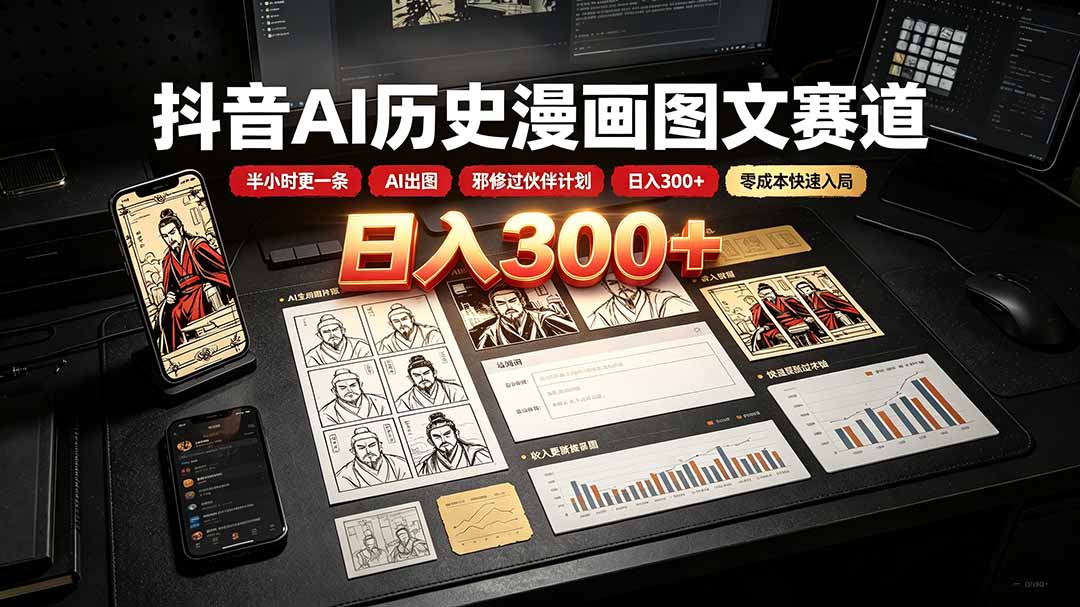 抖音AI历史漫画图文赛道:半小时更一条×AI出图×邪修过伙伴计划×日入300+,零成本快速入局-马哥的资源库