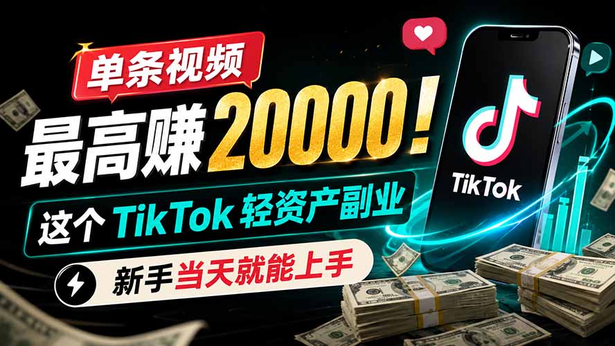 单条视频最高赚 20000!这个 TikTok 轻资产副业,新手当天就能上手-马哥的资源库