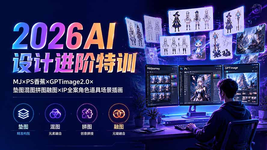 2026AI设计进阶特训:MJ×PS香蕉×GPTimage2.0×垫图混图拼图融图×IP全案角色道具场景插画-马哥的资源库