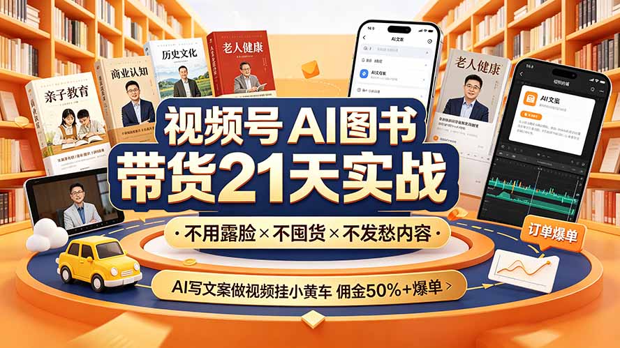 视频号AI图书带货21天实战:不用露脸×不囤货×不发愁内容,AI写文案做视频挂小黄车,佣金50%+爆单-马哥的资源库