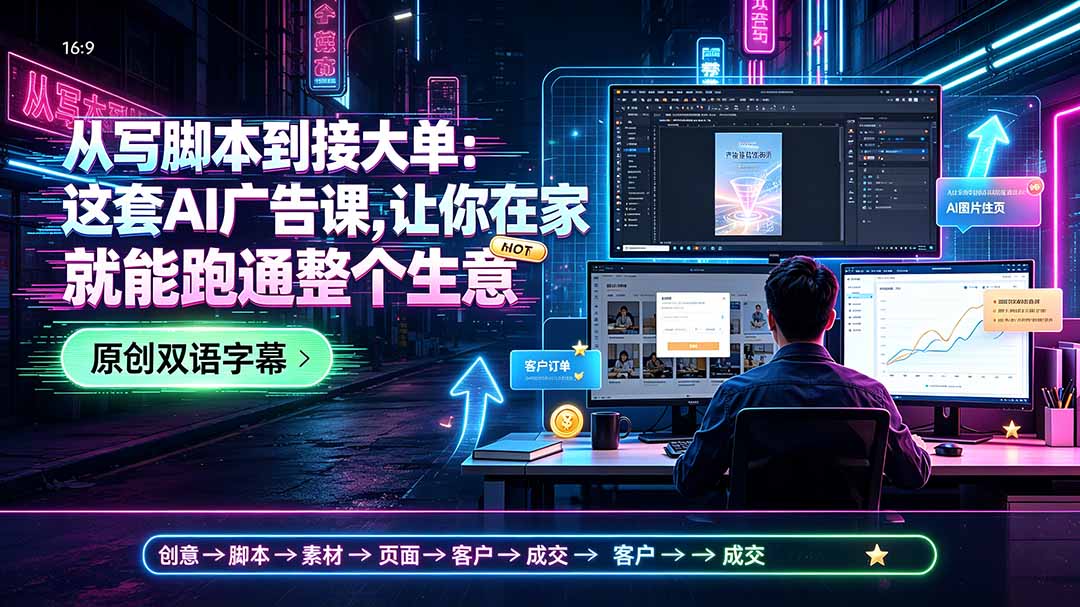 从写脚本到接大单：这套AI广告课，让你在家就能跑通整个生意【原创双语字幕】-马哥的资源库