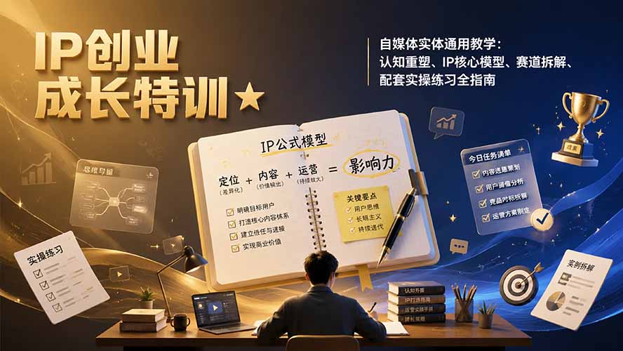 IP创业成长特训★自媒体实体通用教学：认知重塑、IP核心模型、赛道拆解、配套实操练习全指南-马哥的资源库