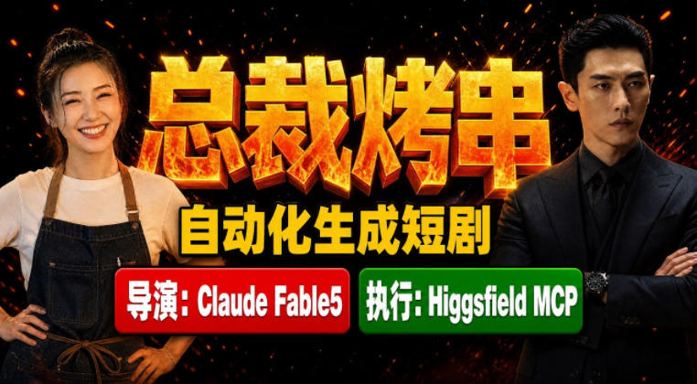 Claude Fable5担任导演+Higgsfield MCP落地执行|《总裁烤串》真人质感短剧全自动AI生成全流程教学-马哥的资源库