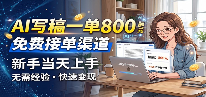 AI写稿一单800，免费接单渠道，一单一结几十到上千，新手当天上手-马哥的资源库