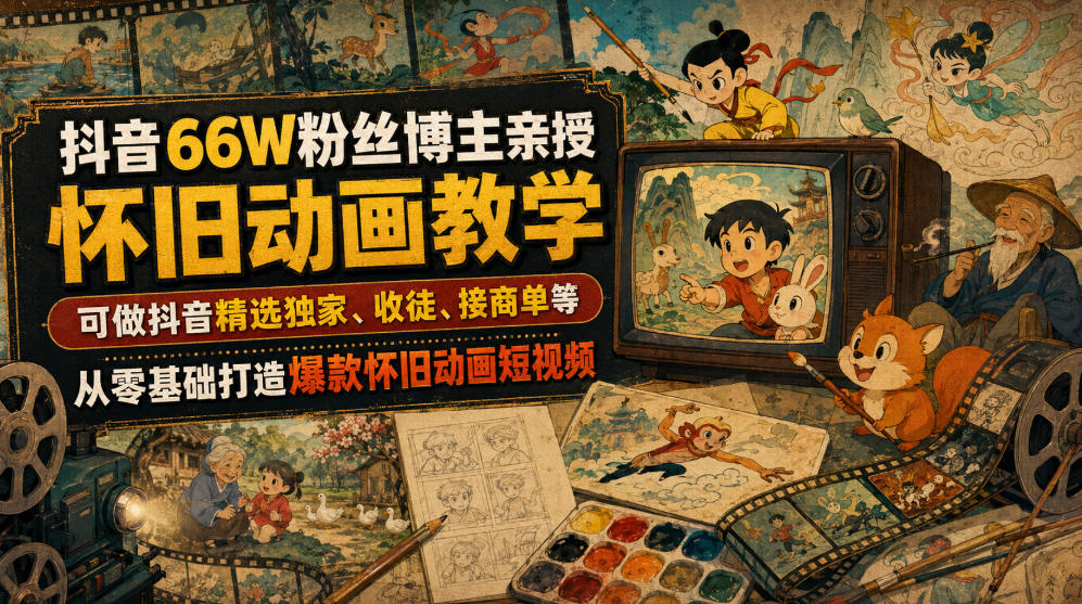 抖音66W粉丝博主亲授怀旧动画教学,可做抖音精选独家、收徒、接商单等,从零基础打造爆款怀旧动画短视频-马哥的资源库
