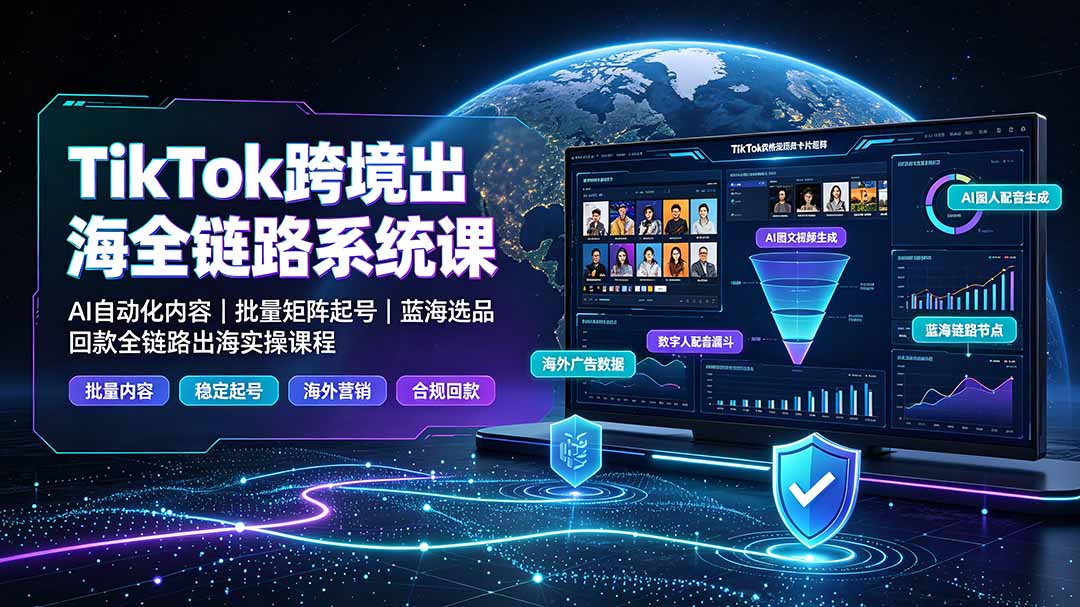 TikTok跨境出海全链路系统课-2026年7月:AI自动化内容|批量矩阵起号|蓝海选品回款全链路出海实操课程-马哥的资源库