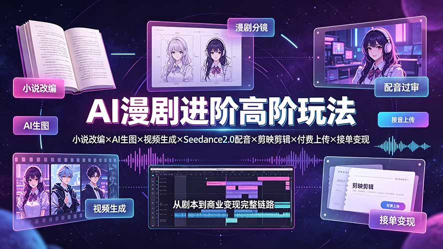 AI漫剧进阶高阶玩法:小说改编×AI生图×视频生成×Seedance2.0配音×剪映剪辑×付费上传×接单变现-马哥的资源库