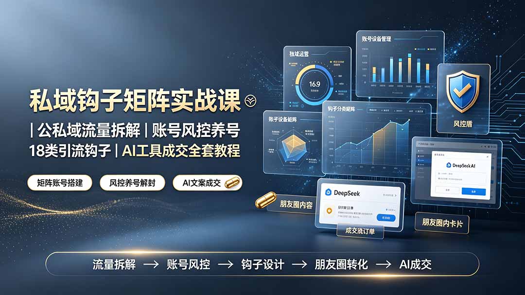 私域钩子矩阵实战课〓公私域流量拆解|账号风控养号|18类引流钩子|AI工具成交全套教程-马哥的资源库