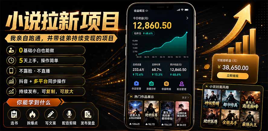 抖音及多平台小说拉新项目：我亲自跑通并持续带徒弟实操｜0基础小白5天上手快速变现-马哥的资源库