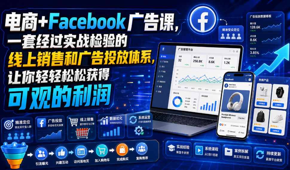 电商+Facebook广告课，一套经过实战检验的线上销售和广告投放体系，让你轻轻松松获得可观的利润【原创双语字幕】-马哥的资源库