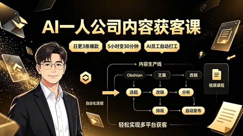 AI一人公司内容获客课:日更3条爆款×5小时变30分钟×AI员工自动打工,轻松实现多平台获客-马哥的资源库