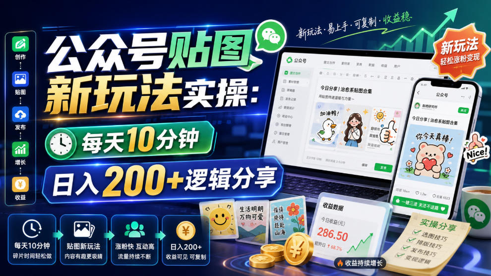 公众号贴图新玩法实操,每天10分钟,日入200+逻辑分享-马哥的资源库