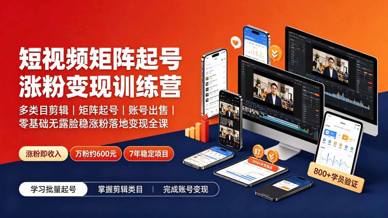 短视频矩阵起号涨粉变现训练营|多类目剪辑·矩阵起号·账号出售,零基础无露脸稳涨粉落地变现全课-马哥的资源库
