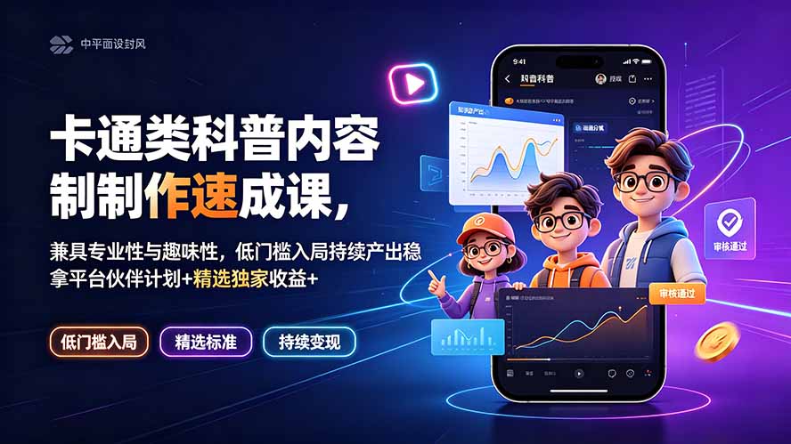 卡通类科普内容制作速成课，兼具专业性与趣味性，低门槛入局持续产出稳拿平台伙伴计划+精选独家收益-马哥的资源库