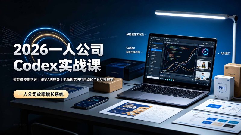 2026一人公司Codex实战课◆智能体技能封装|即梦API视频|电商视觉PPT自动化全套实操教学-马哥的资源库
